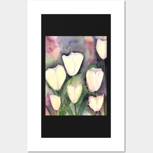 White Tulips at Night Posters and Art